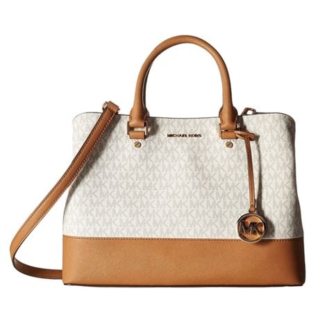 michael kors savannah signature large satchel vanilla acorn|Michael Kors Savannah Large Vanilla/Acorn Logo Satchel .